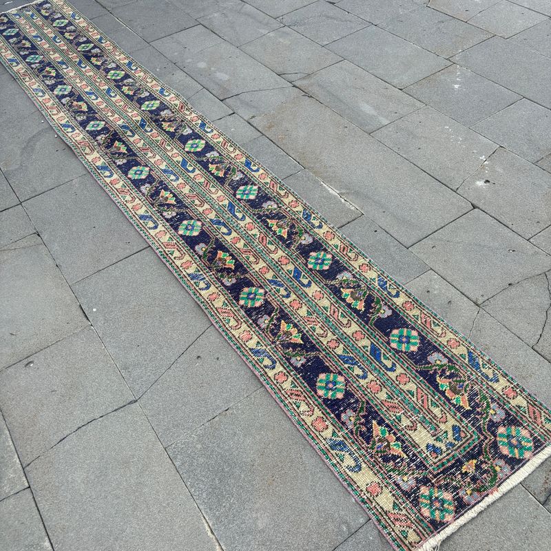 Vintage Turkish Runner Rug 1.6 x 11.3 ft