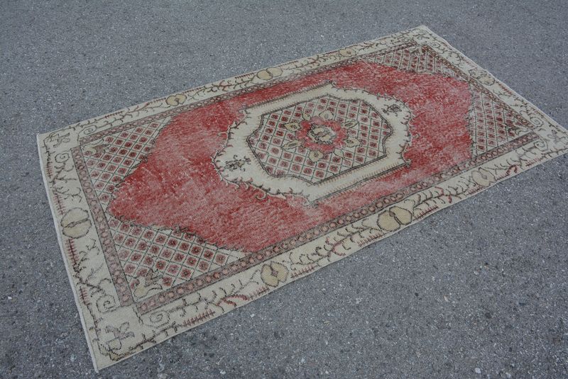 Vintage Turkish Accent Area rug 3.3 x 6.4 ft