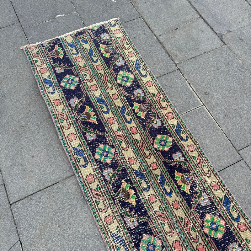 Vintage Turkish Runner Rug 1.6 x 11.3 ft