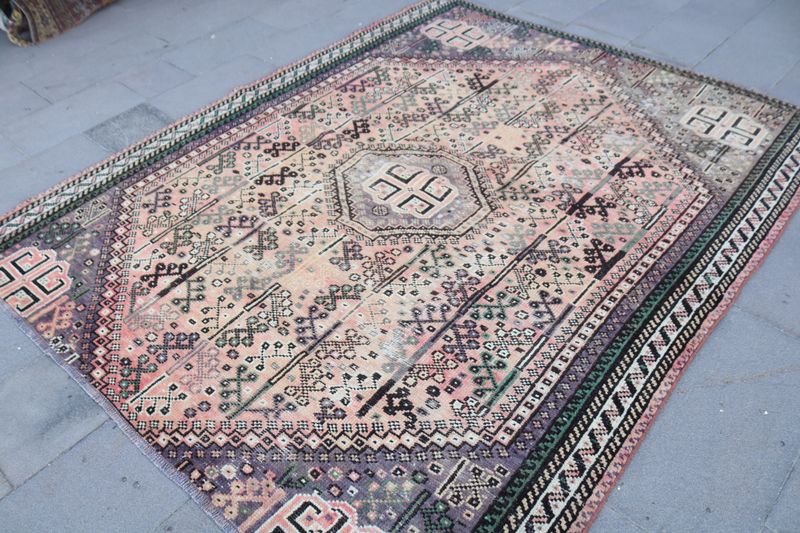 Vintage Turkish Accent Area rug 6.2 x 7.7 ft