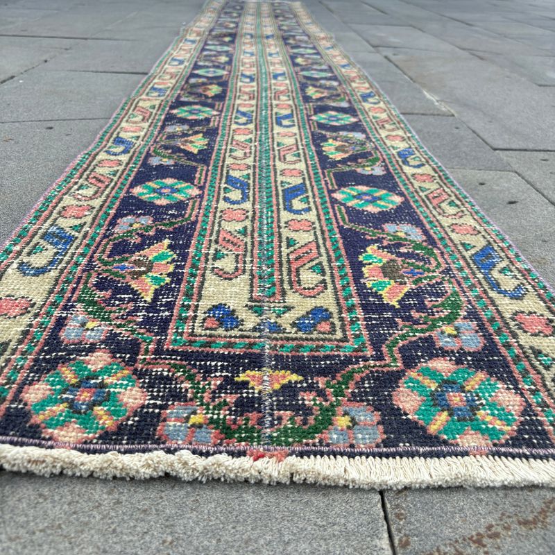 Vintage Turkish Runner Rug 1.6 x 11.3 ft