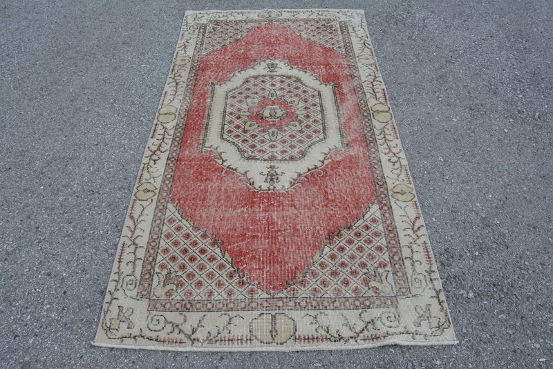 Vintage Turkish Accent Area rug 3.3 x 6.4 ft