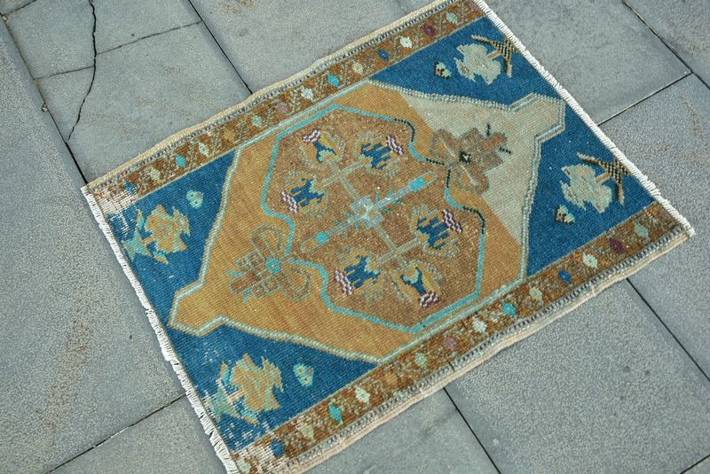 Vintage Turkish Mini Rug 1.9 x 2.3 ft