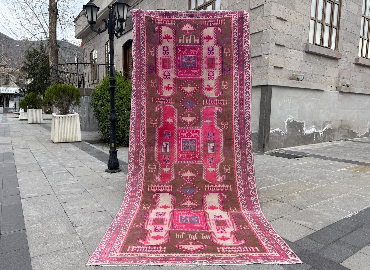 Vintage Turkish Accent Area rug 4.2 x 9.8 ft