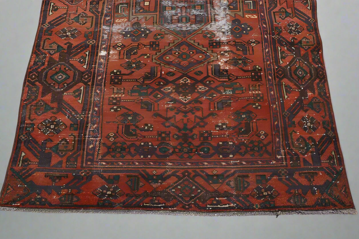 Vintage Turkish Accent Area rug 3.6 x 6.7 ft