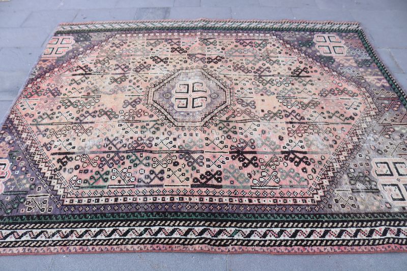 Vintage Turkish Accent Area rug 6.2 x 7.7 ft