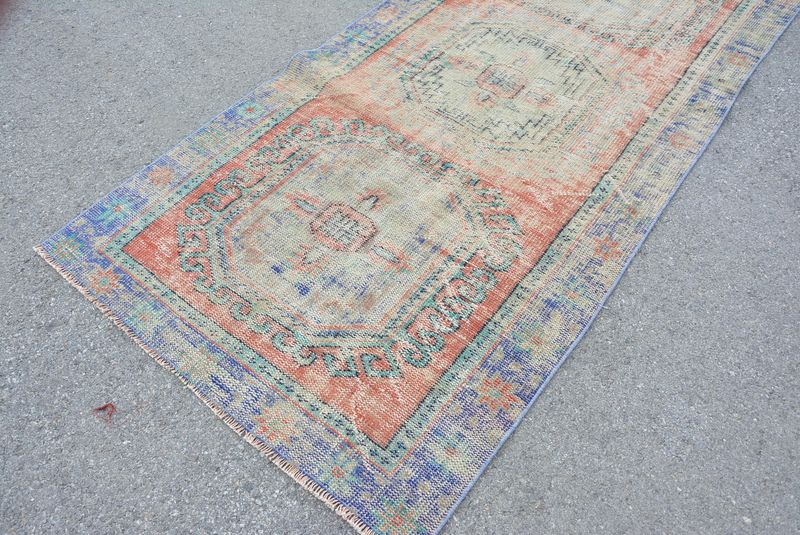 Vintage Turkish Accent Area rug 4.1 x 10.8 ft