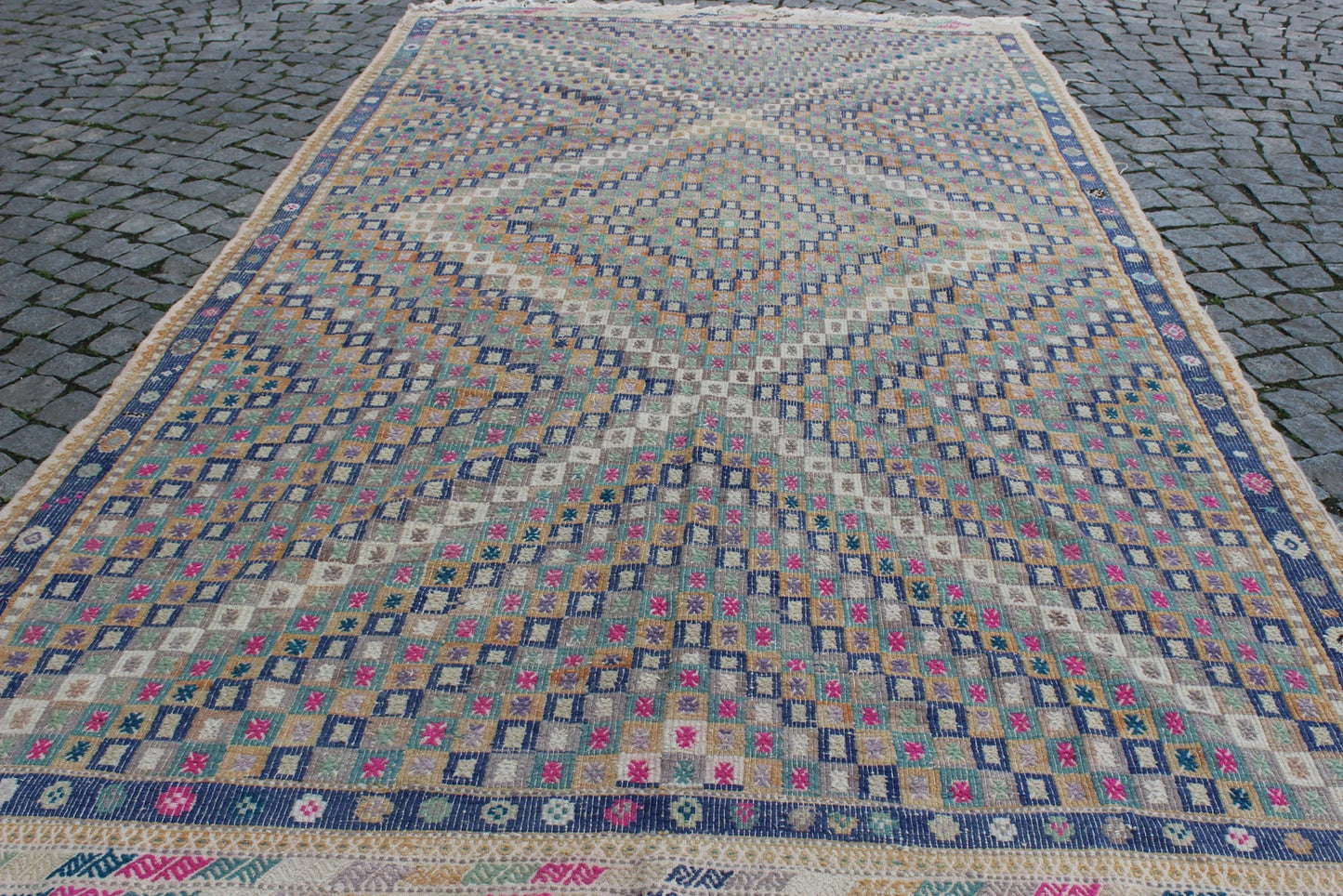XL Vintage Turkish Accent Area Rug 6.2 x 11.1 ft