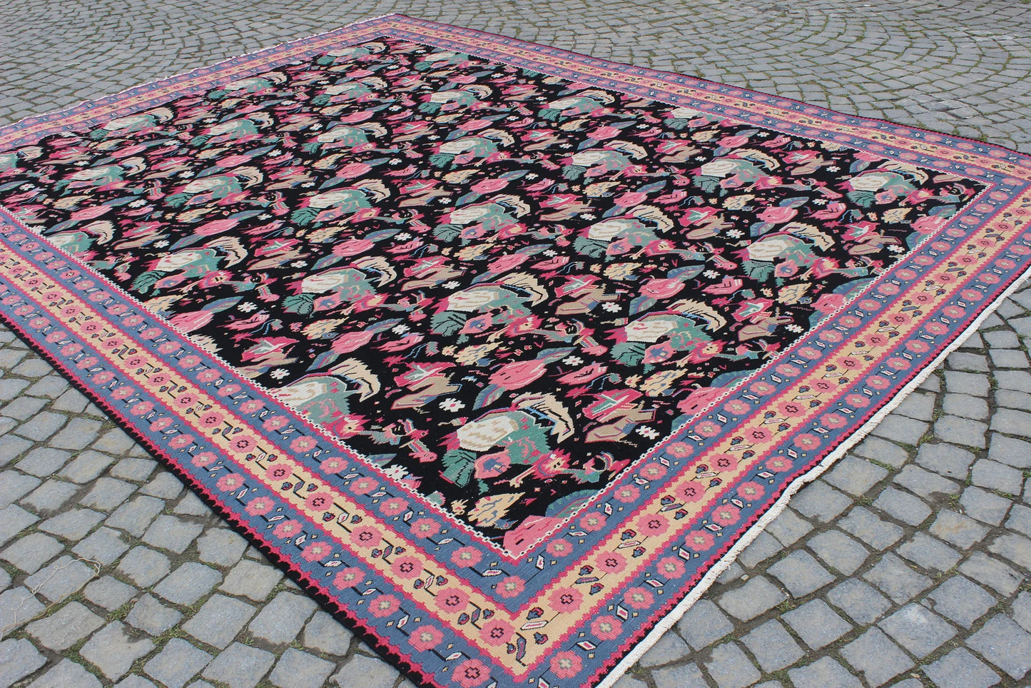 XL Vintage Soumak Accent Area Rug 8.8 x 11.5 ft