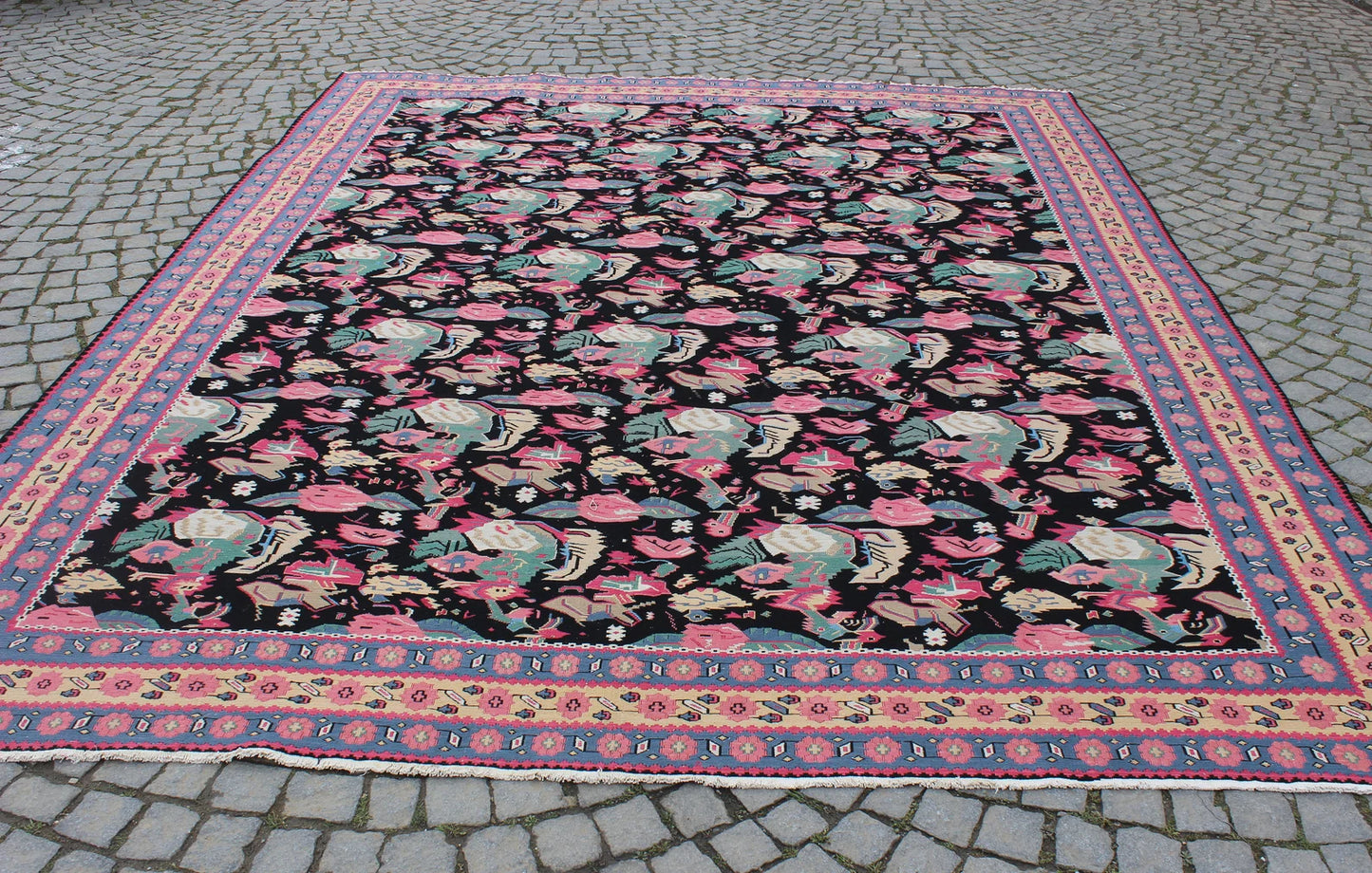 XL Vintage Soumak Accent Area Rug 8.8 x 11.5 ft