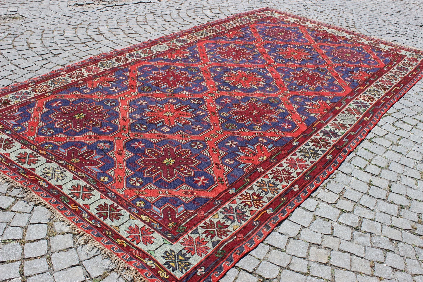 XL Vintage Soumak Accent Area Rug 7 x 12.9 ft