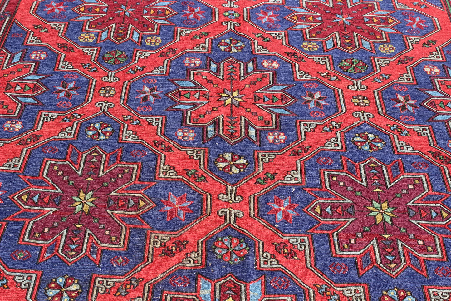 XL Vintage Soumak Accent Area Rug 7 x 12.9 ft
