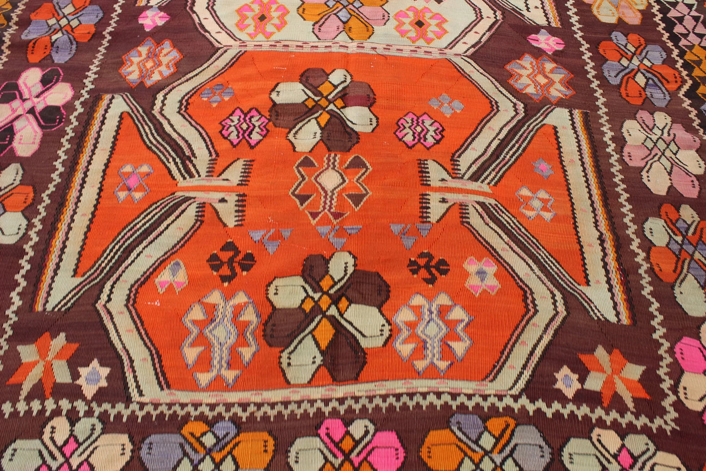 XL Vintage Turkish Accent Area Rug 7.4 x 13.8 ft