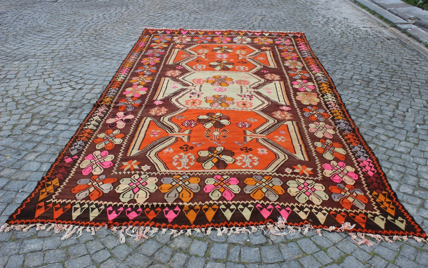 XL Vintage Turkish Accent Area Rug 7.4 x 13.8 ft