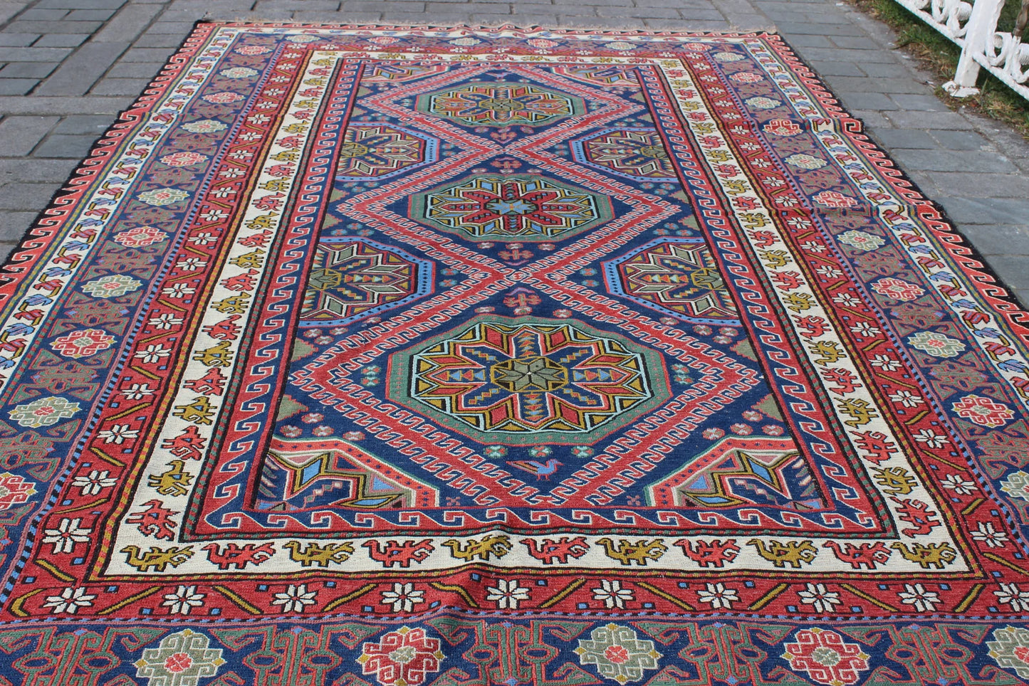XL Vintage Soumak Accent Area Rug 6.7 x 10.1 ft