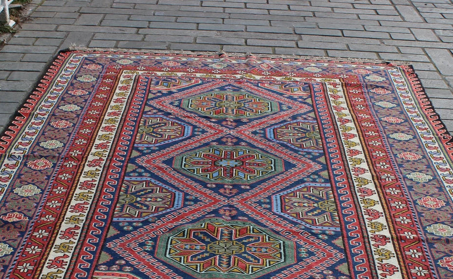 XL Vintage Soumak Accent Area Rug 6.7 x 10.1 ft