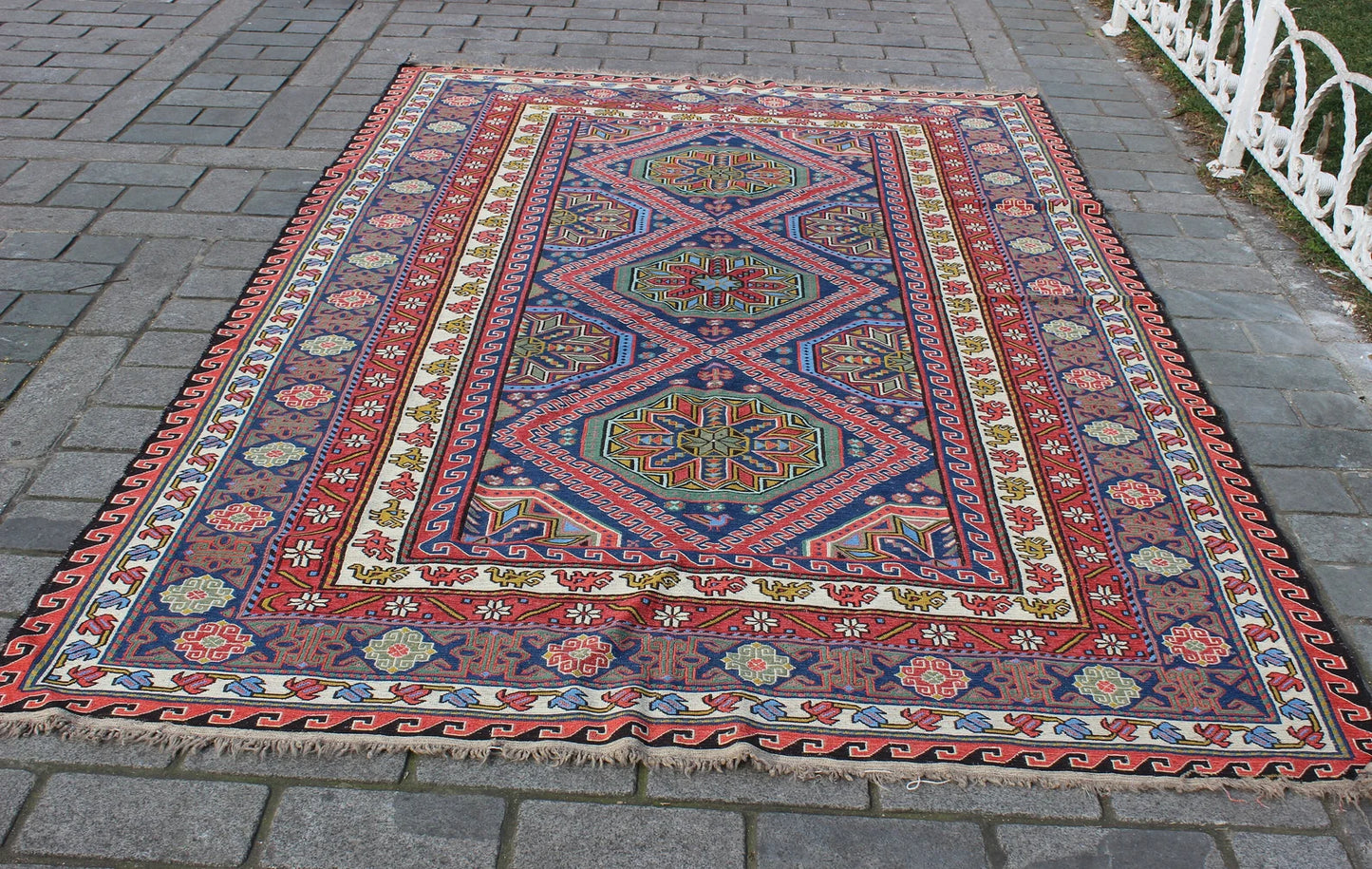 XL Vintage Soumak Accent Area Rug 6.7 x 10.1 ft