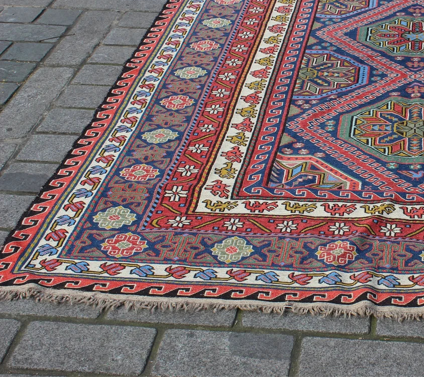 XL Vintage Soumak Accent Area Rug 6.7 x 10.1 ft