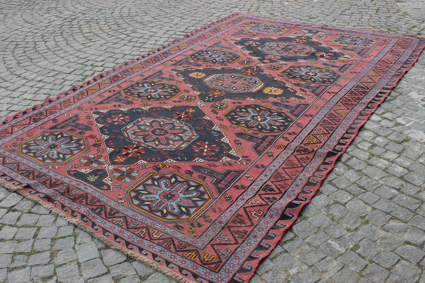 XL Vintage Soumak Accent Area Rug 6.8 x 11.3 ft
