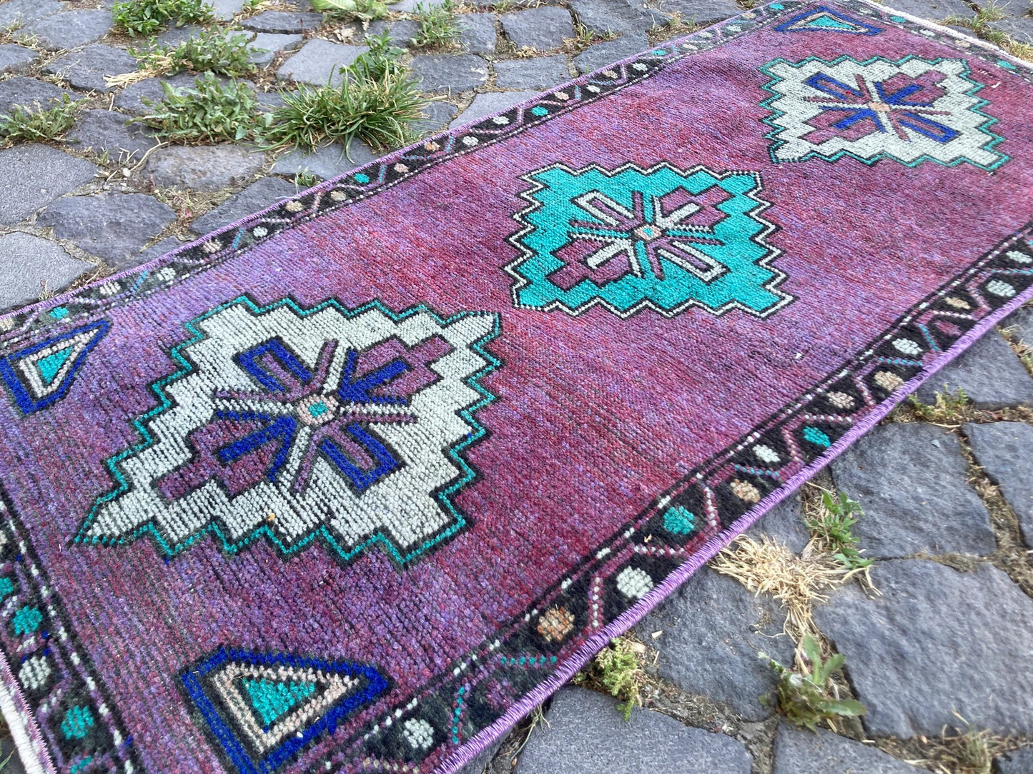Vintage Turkish Mini Rug 1.5 x 3.4 ft