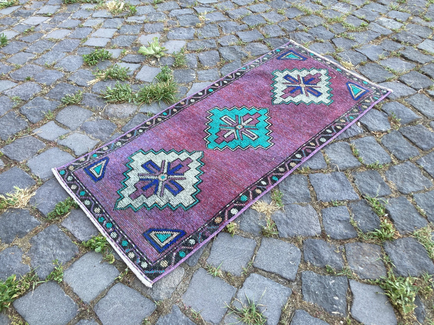 Vintage Turkish Mini Rug 1.5 x 3.4 ft
