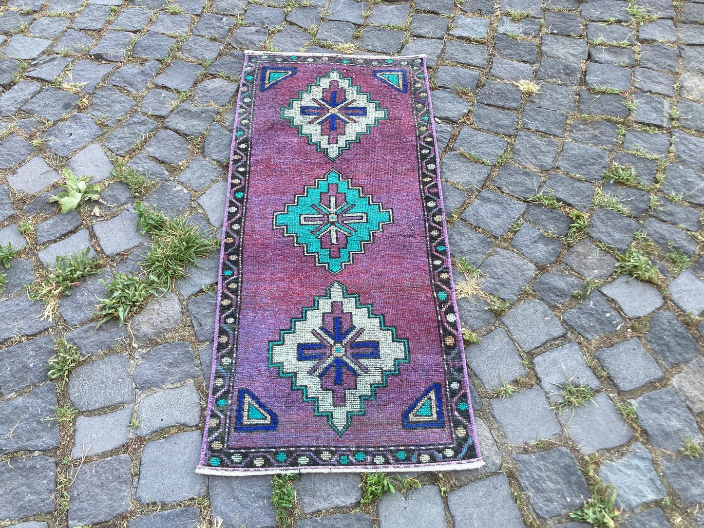 Vintage Turkish Mini Rug 1.5 x 3.4 ft