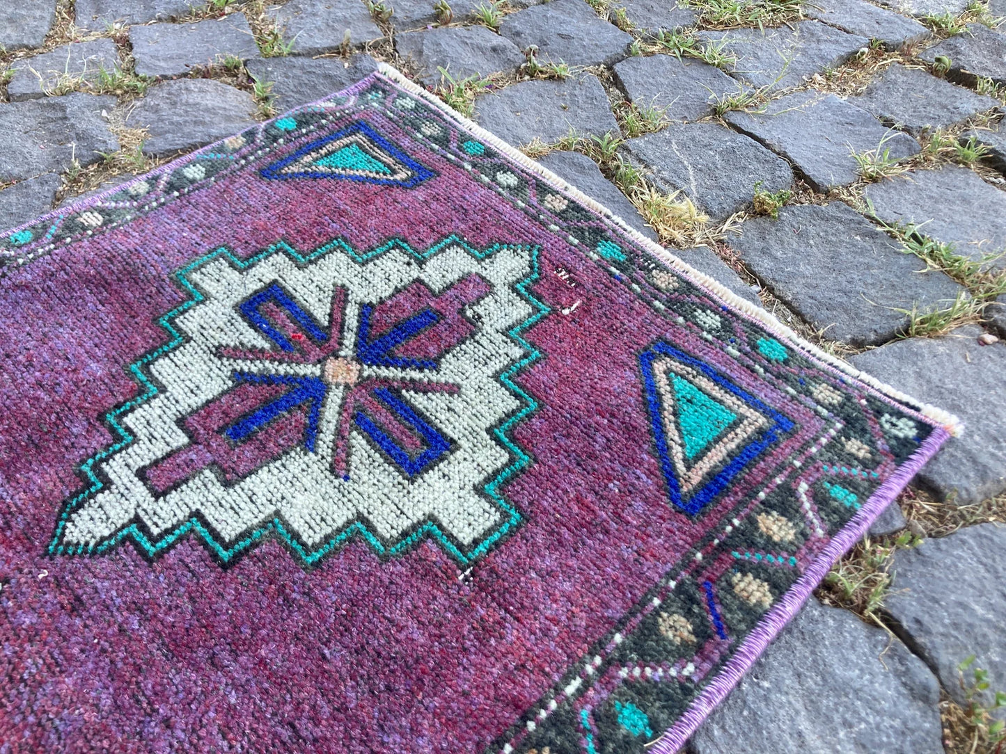 Vintage Turkish Mini Rug 1.5 x 3.4 ft