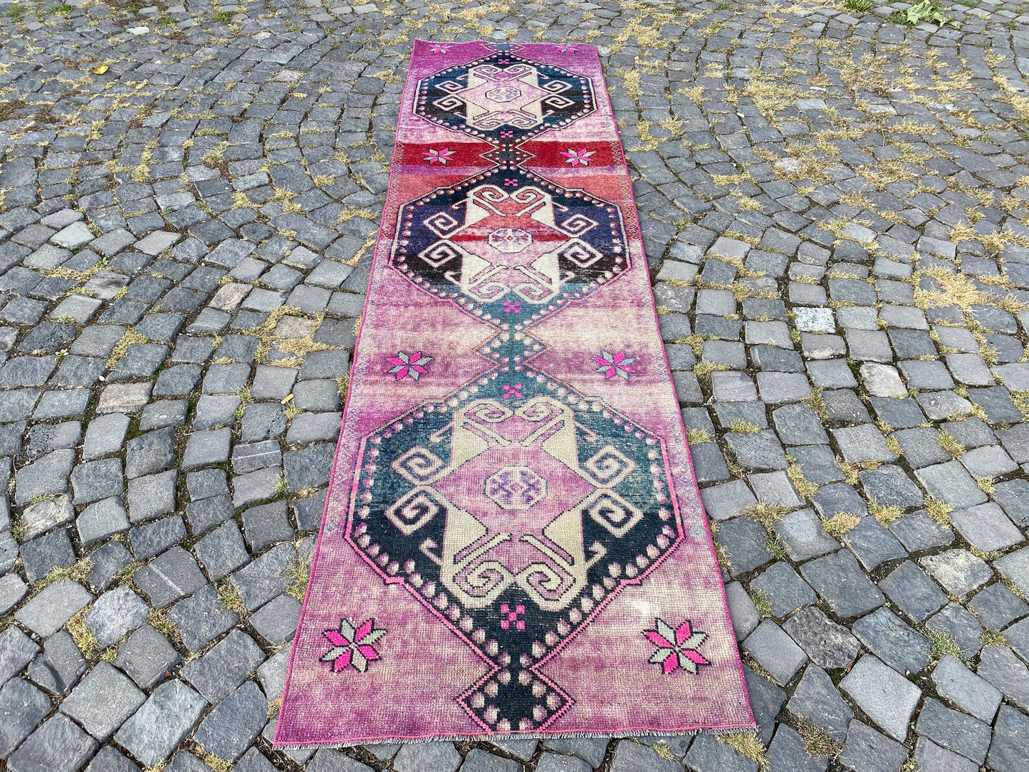Vintage Turkish Runner Rug 2.5 x 9.4 ft