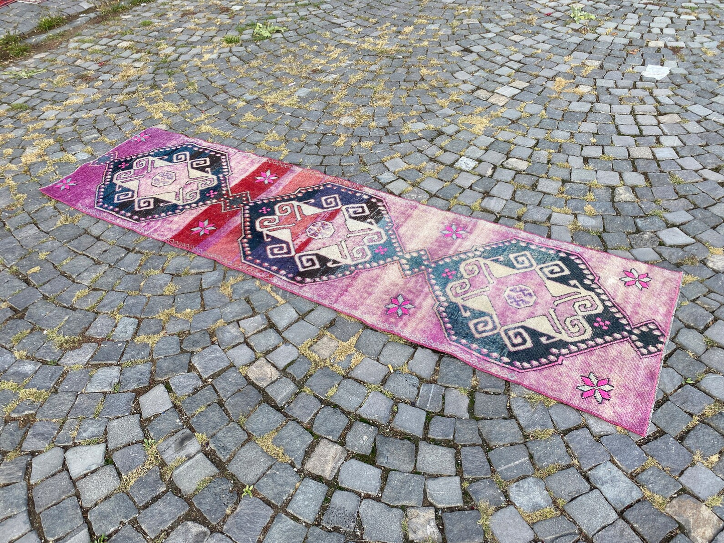 Vintage Turkish Runner Rug 2.5 x 9.4 ft