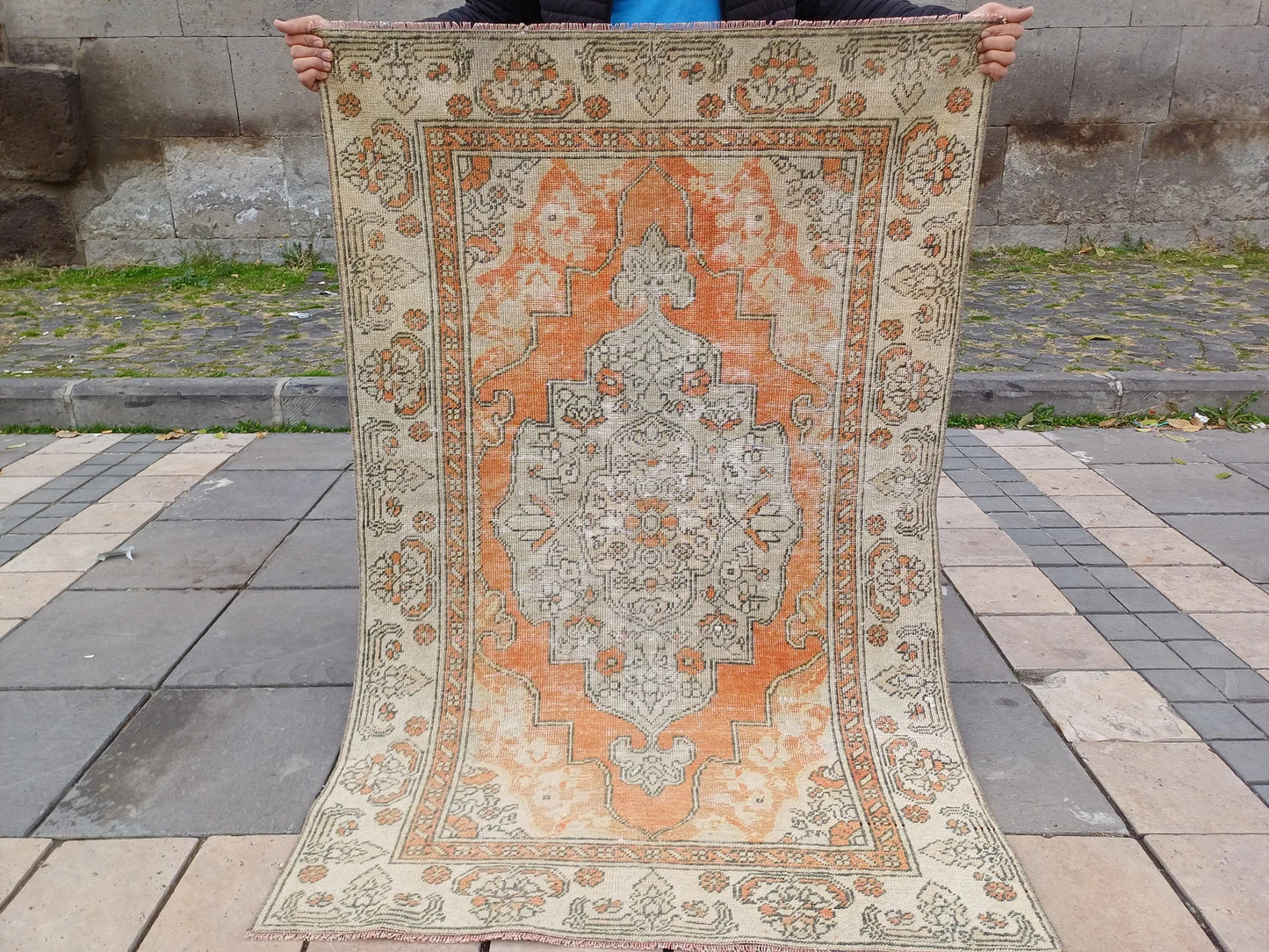 Vintage Turkish Accent Area rug 3.3 x 5.1 ft
