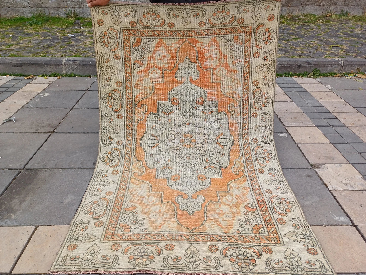Vintage Turkish Accent Area rug 3.3 x 5.1 ft