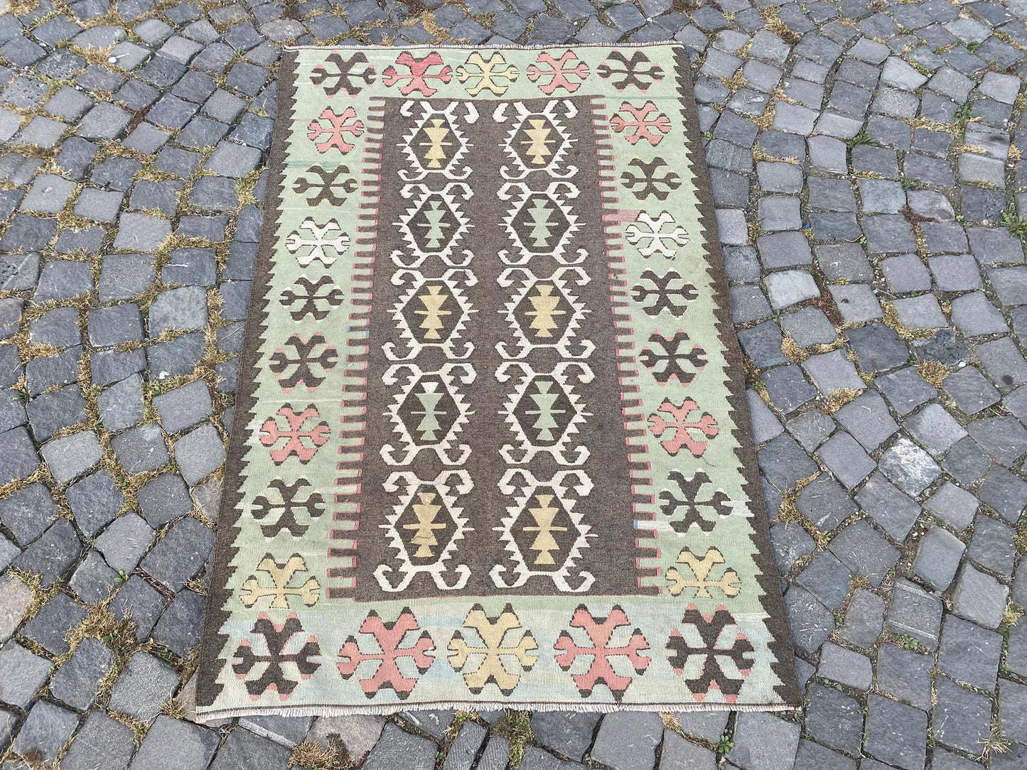 Vintage Turkish Accent Area rug 3.4 x 5.3 ft