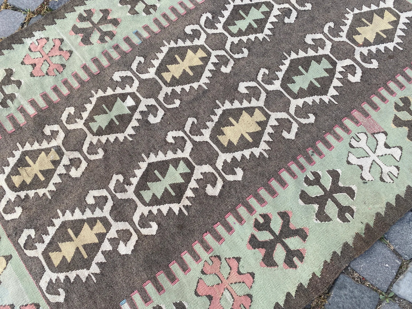 Vintage Turkish Accent Area rug 3.4 x 5.3 ft