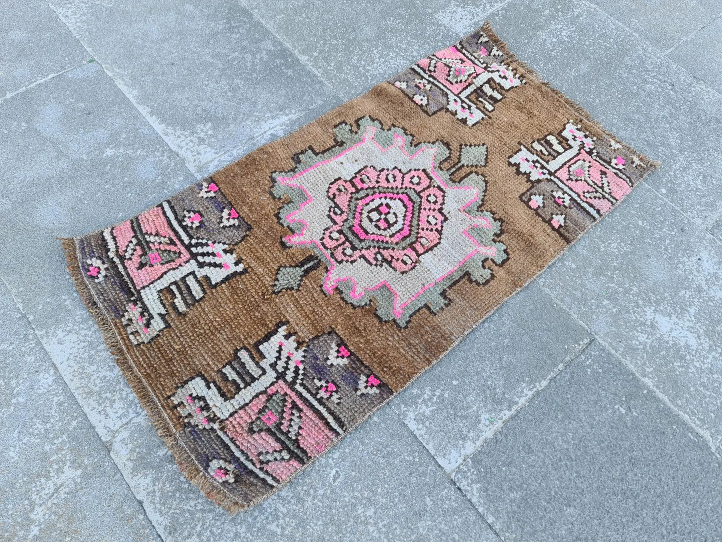 Vintage Turkish Mini Rug 1.4 x 2.9 ft