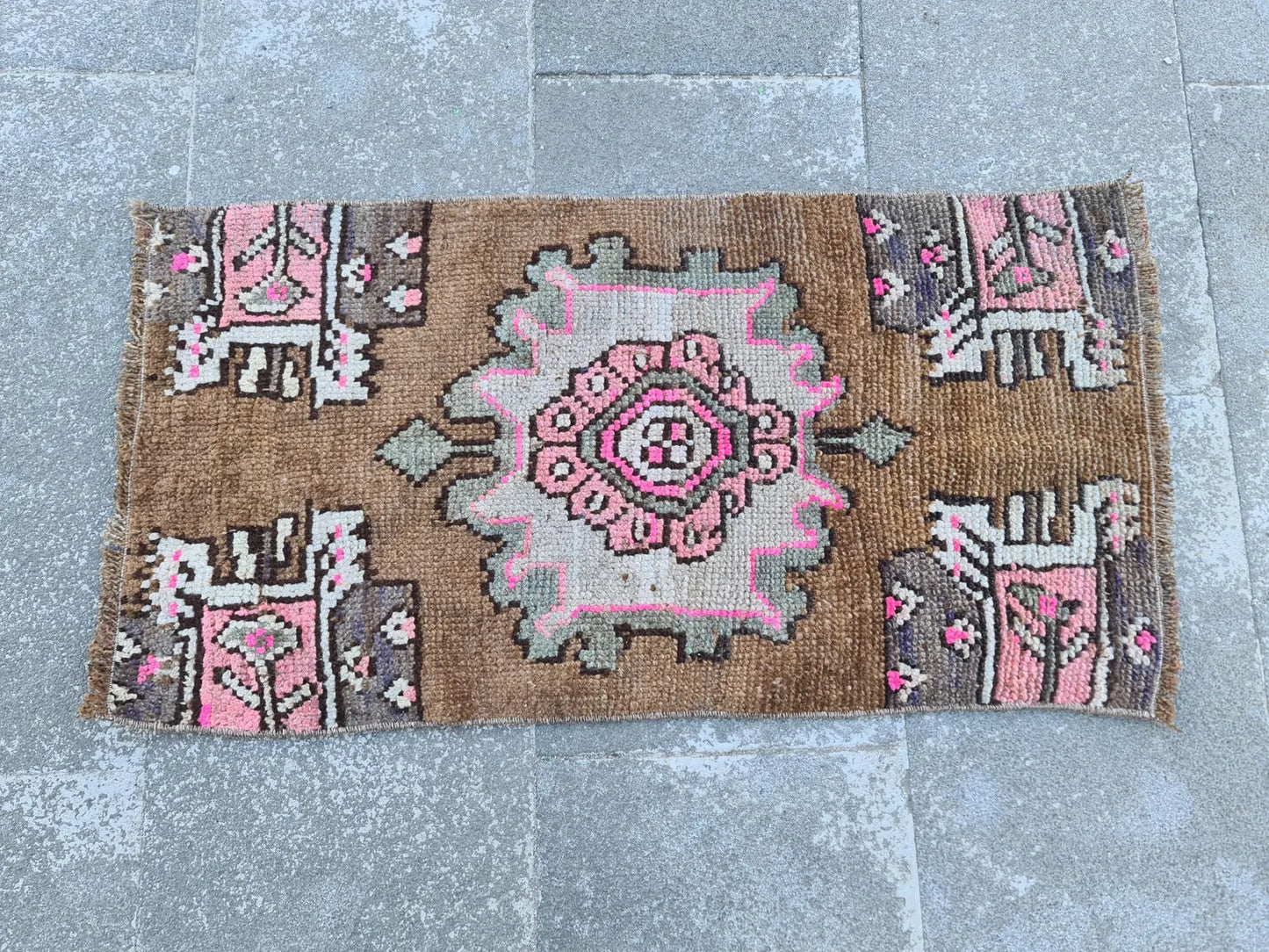 Vintage Turkish Mini Rug 1.4 x 2.9 ft