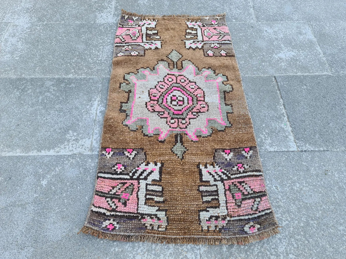 Vintage Turkish Mini Rug 1.4 x 2.9 ft