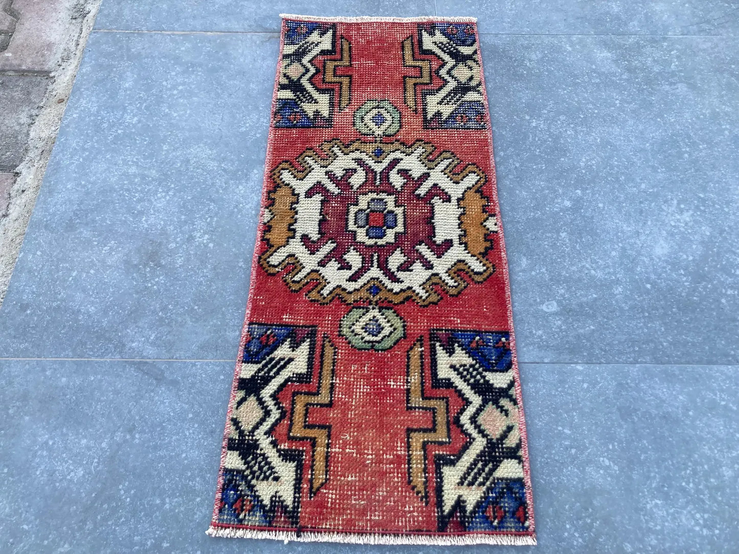 Vintage Turkish Mini Rug 1.1 x 2.6 ft