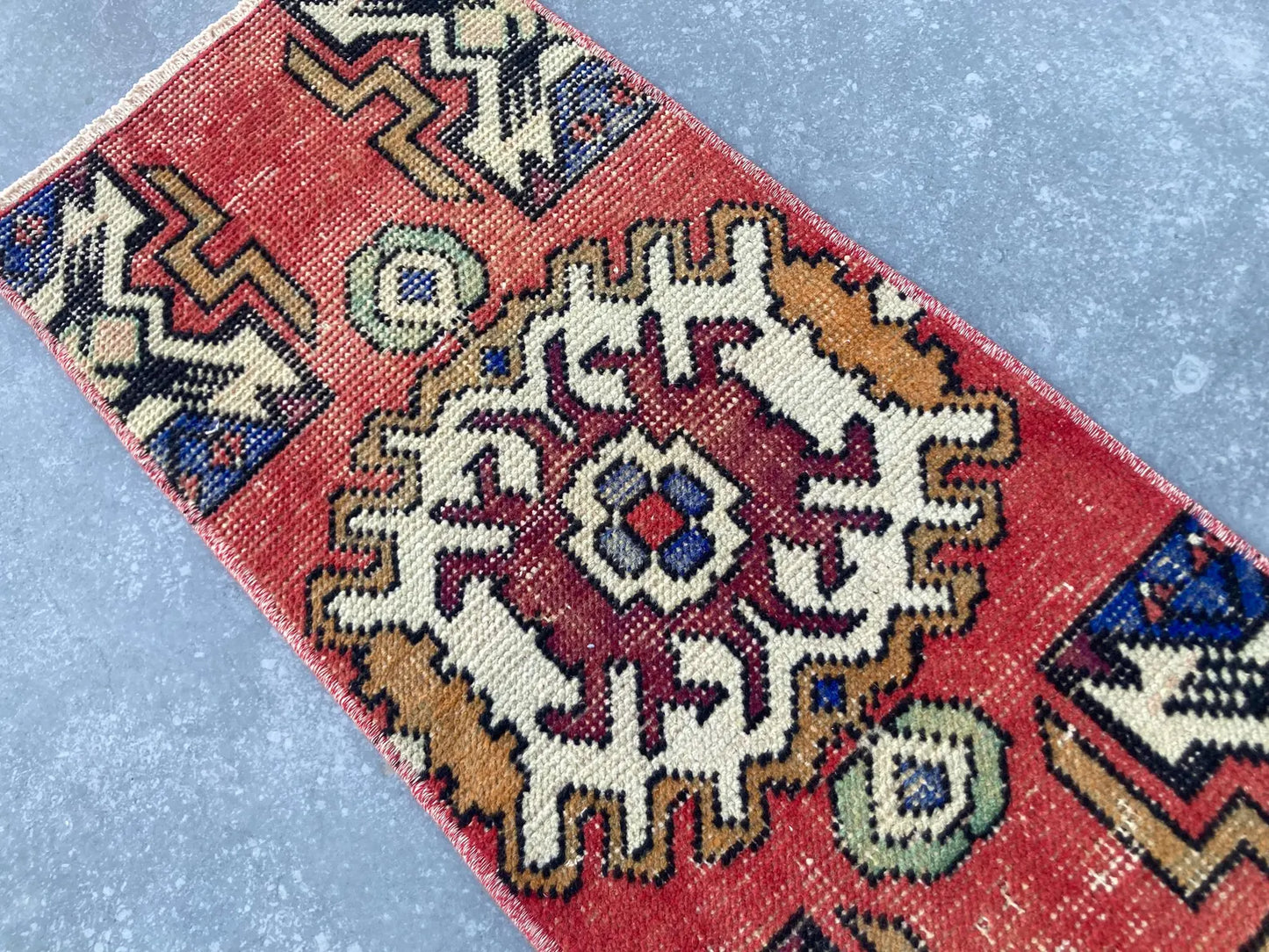 Vintage Turkish Mini Rug 1.1 x 2.6 ft