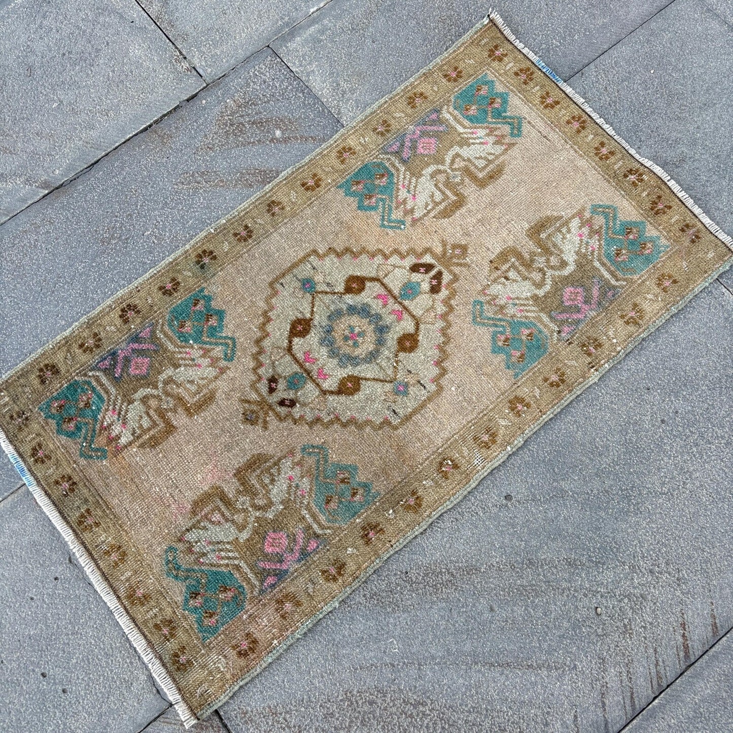 Vintage Turkish Mini Rug 1.5 x 2.6 ft