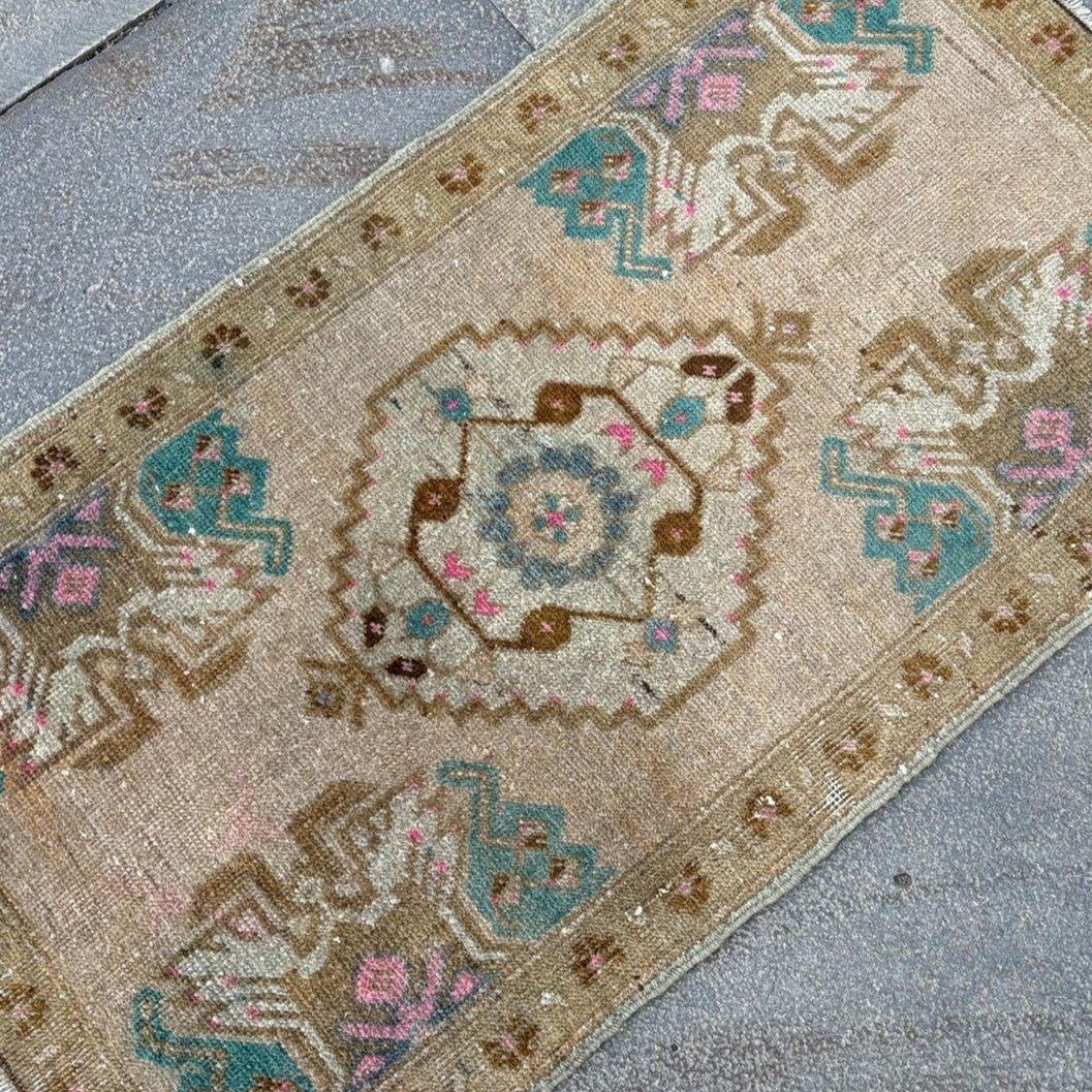 Vintage Turkish Mini Rug 1.5 x 2.6 ft