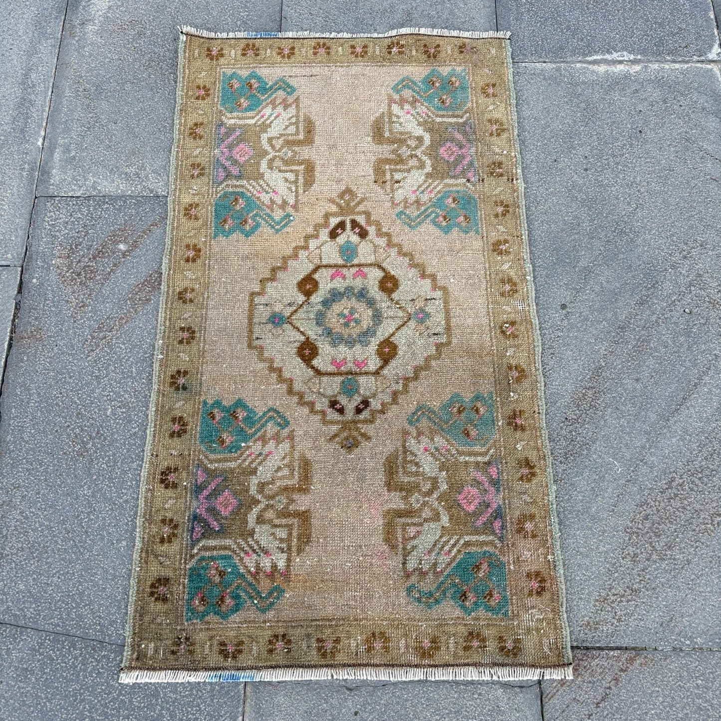 Vintage Turkish Mini Rug 1.5 x 2.6 ft