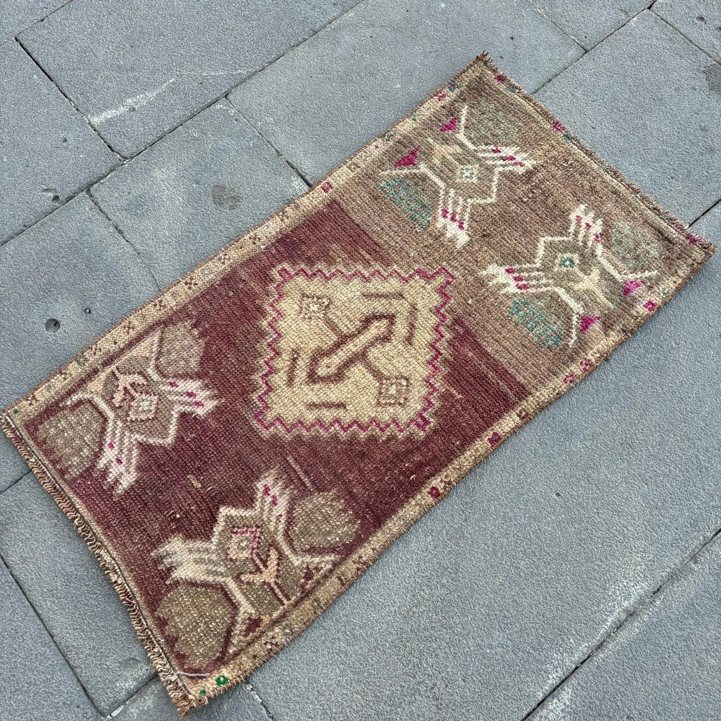 Vintage Turkish Mini Rug 1.5 X 2.8 ft