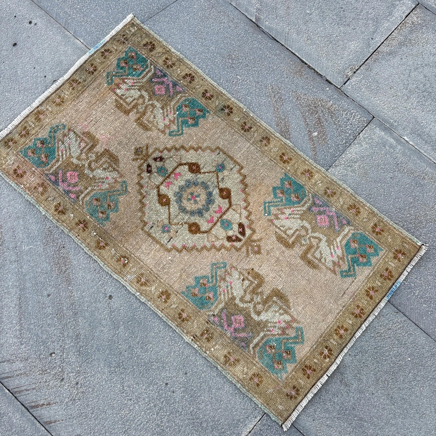 Vintage Turkish Mini Rug 1.5 x 2.6 ft