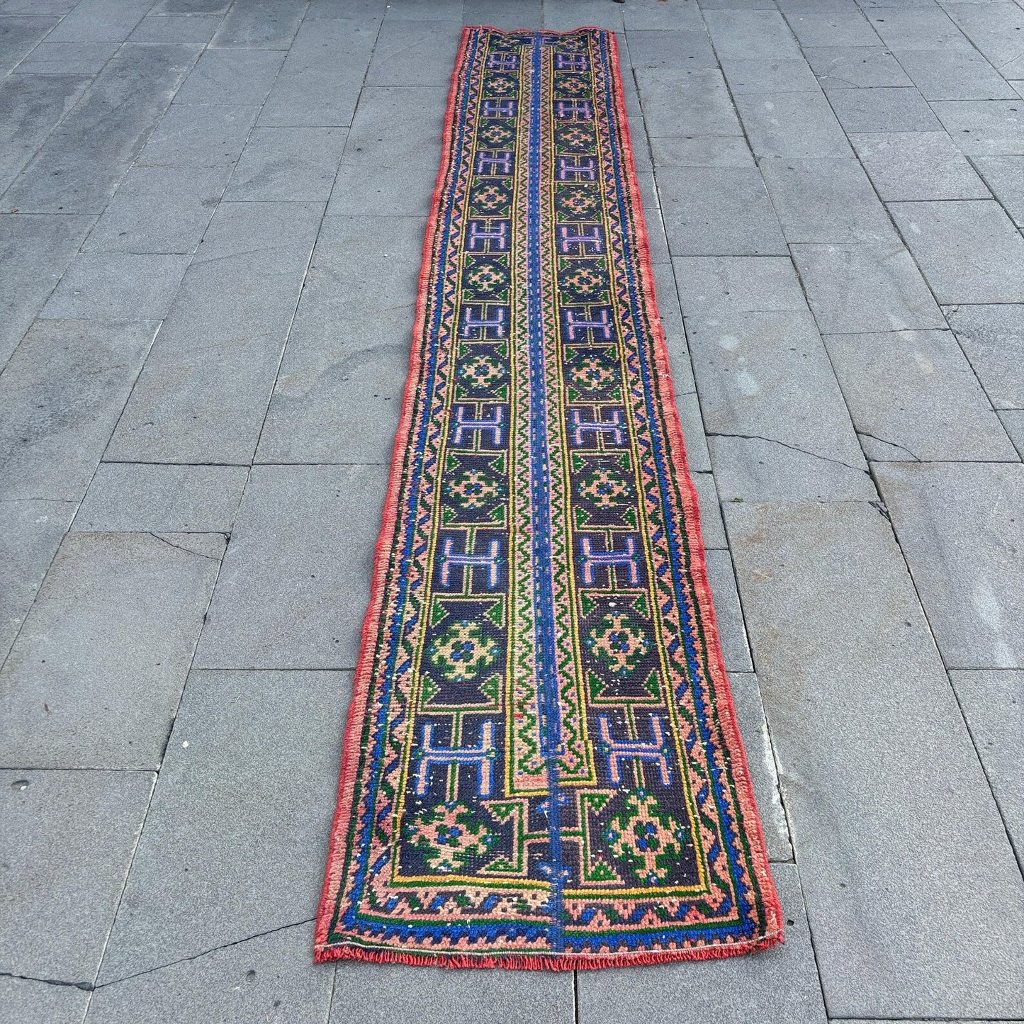 Vintage Turkish Runner Rug 2 x 11.1 ft