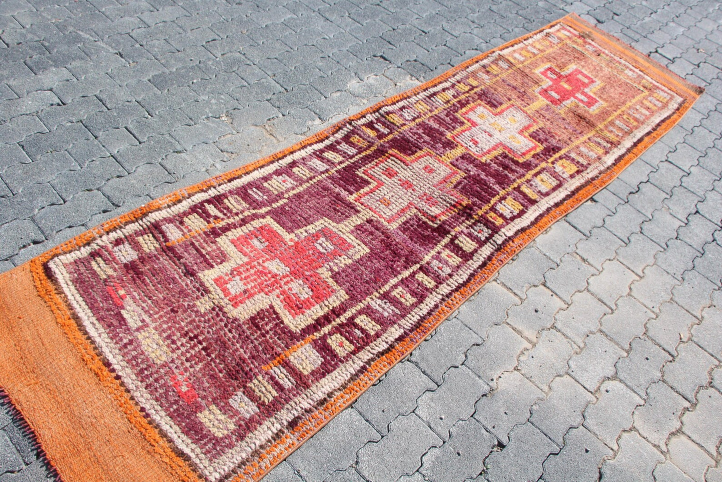 Vintage Turkish Runner Rug 2.7 x 10.2 ft