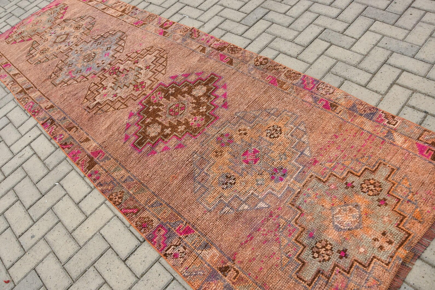 Vintage Turkish Runner Rug 3.7 x 10.9 ft