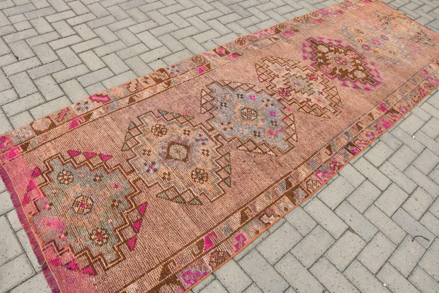 Vintage Turkish Runner Rug 3.7 x 10.9 ft