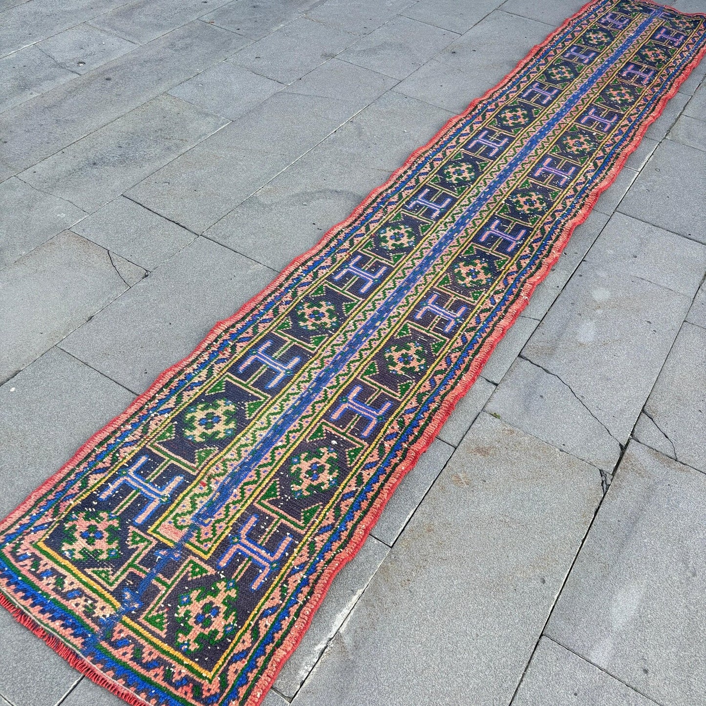 Vintage Turkish Runner Rug 2 x 11.1 ft
