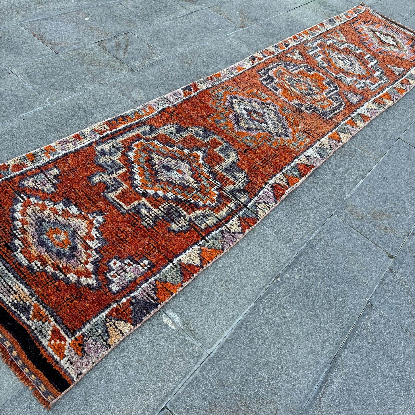 Vintage Turkish Runner Rug 2.7 x 12 ft