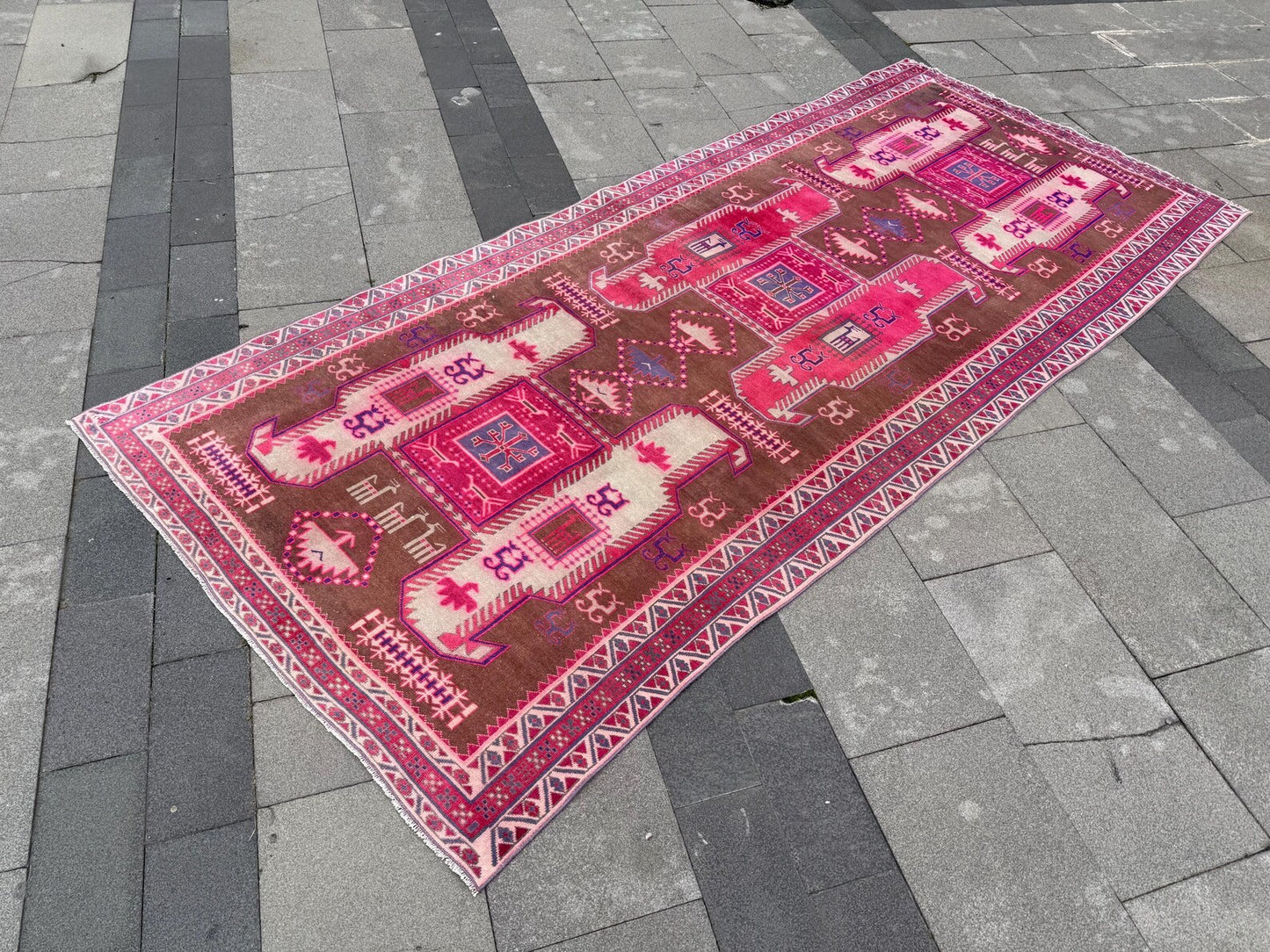 Vintage Turkish Accent Area rug 4.2 x 9.8 ft
